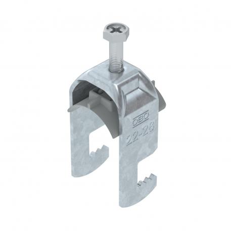 Vienguba apkaba, F formos kojelė, su plastikine prispaudimo plokštele FT 22 | 28 | 3