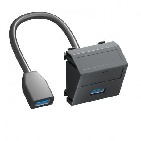 USB 2.0 / 3.0 lizdas, 1 modulis, kampinis išvadas, su jungiamuoju laidu įstrižas |  | USB | juodai pilkas; RAL 7021
