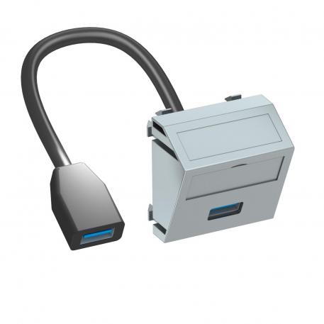USB 2.0 / 3.0 lizdas, 1 modulis, kampinis išvadas, su jungiamuoju laidu  |  | USB | lakuoto aliuminio