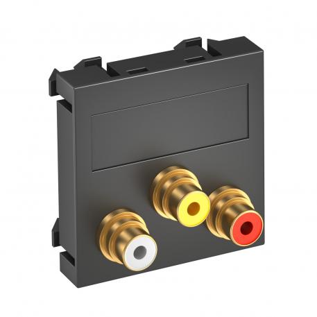 Audio/Video jungtis, 1 modulis, tiesus išvadas, kaip 1:1 jungtis, juodai pilkos spalvos tiesus |  | „Cinch“ | juodai pilkas; RAL 7021