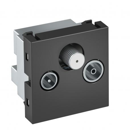 Antenos lizdas, 1 modulis, televizijos, radijo, SAT, kištukinis lizdas, juodai pilkos spalvos