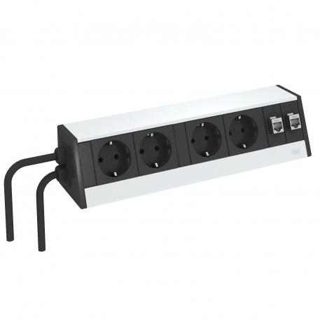 Stalinė dėžutė DB, laisvai pastatoma, 2+2 kištukiniai lizdai, 2x RJ45 6 kat.