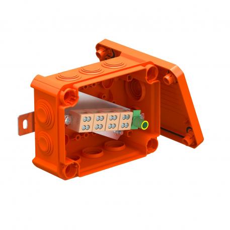 Iš išorės tvirtinama „FireBox T100“ dėžutė,su viengubu gnybtu 136x102x57 | 10 | IP66 | pastelinė oranžinė; RAL 2003