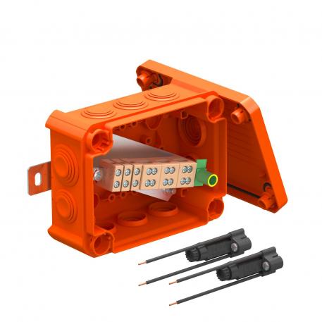 Iš išorės tvirtinama „FireBox T100“ dėžutė, su dvejais saugiklių laikikliais 136x102x57 | 10 | IP66 | pastelinė oranžinė; RAL 2003