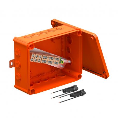 Iš išorės tvirtinama „FireBox T250“ dėžutė, su dvejais saugiklių laikikliais 225x173x86 |  | IP66 | pastelinė oranžinė; RAL 2003
